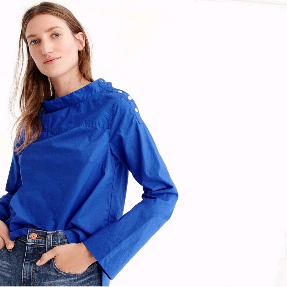 J. Crew Blue Long Sleeve Funnel Neck Top